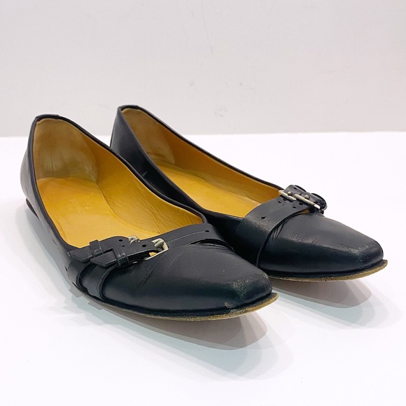 Hermes Shoes - Hermes Black Leather Flats - 37.5